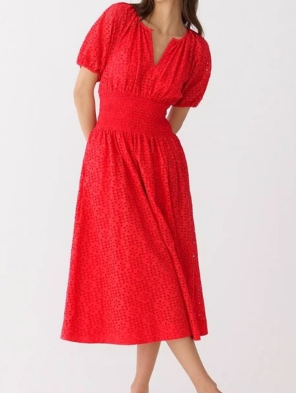 J.Crew Provence Smocked-Waist Dress In Eyelet featuring a Vibrant Color
